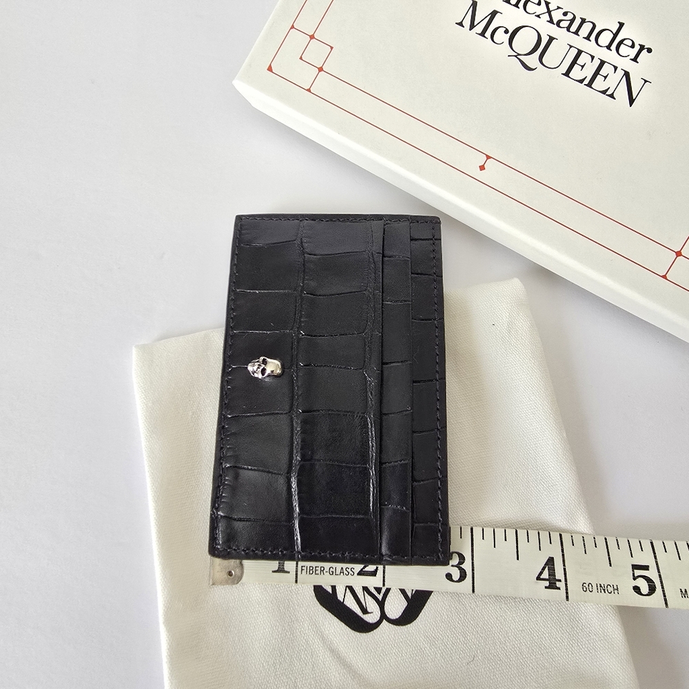 Alexander McQueen Skull Croc-Embossed Leather Card Holder Black - Picture 5 of 7